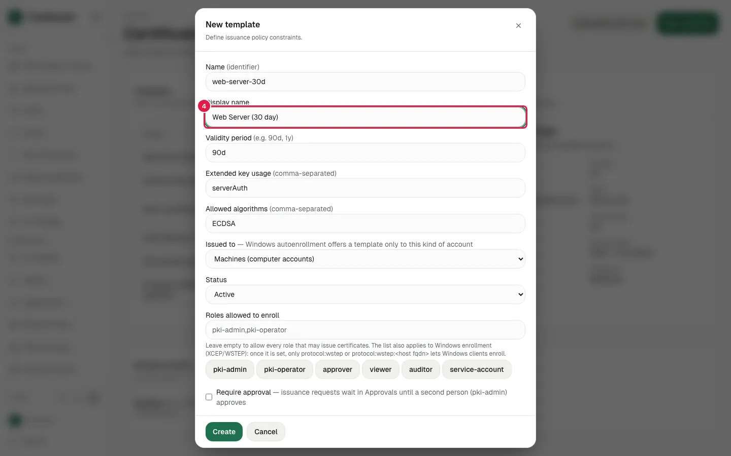 Fill Display name with "Web Server (30 day)"